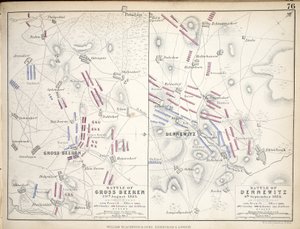 Mapas da Batalha de Gross Beeren e Batalha de Dennewitz, publicados por William Blackwood and Sons, Edimburgo e Londres, 1848 (gravura colorida à mão)